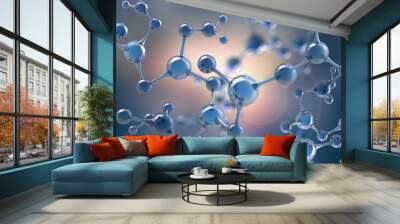 Abstract molecule model. Scientific research in molecular chemistry. 3D illustration on a blue background Wall mural