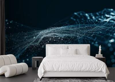 Big data and cybersecurity 3D illustration. Neural networks and artificial intelligence. Information Waves and Global Database. Abstract technological background Wall mural