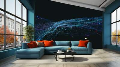 Big data and cybersecurity 3D illustration. Neural networks and artificial intelligence. Information Waves and Global Database. Abstract technological background Wall mural