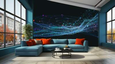 big data concept. blockchain 3d illustration. information waves and the global database. neural netw Wall mural