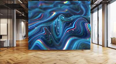 Big data field of a stream of interlaced strings. 3D illustration of wavy cyberspace Wall mural