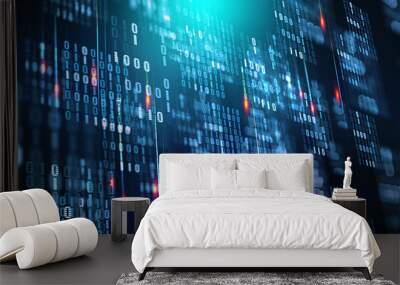 Binary code. Data cloud. Protection in the network. Digital data stream. Big Data concept 3D illustration Wall mural