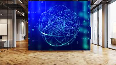 Cyber ball of big data. Retro techno illusion of digital deals. 3D illustration of a business neuro model Wall mural