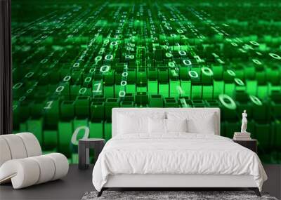 Cyber technology 3D illustration. Digital data field and binary code elements. Futuristic cyberspace of global computer networks Wall mural