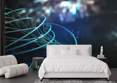 Digital technologies of future. Transmission and storage of data in global cyberspace. Encrypted data stream over fiber optic cable. 3D illustration of abstract space architecture Wall mural