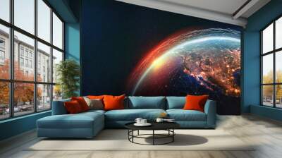 Earth view from space. Global network. Blockchain technology. Planet and communication. Future world 3D illustration. Elements of this image are furnished by NASA Wall mural