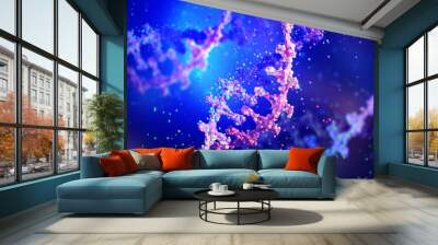 Molecule, DNA helix 3D illustration. Medicine, microbiology, genetics. Human genome research in an innovative way. Fantastic microcosm in microscope Wall mural