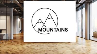 Mountain minimal simple logo with sun and ice peaks. Isolated vector illustration on white background.  Wall mural