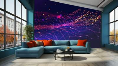 Neural network 3D illustration. Abstract Big data concept. Global database and artificial intelligence. Bright, colorful background with bokeh effect Wall mural