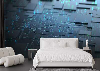 peer-to-peer blockchains. future of internet technologies. motherboard, neural network and cyber tec Wall mural