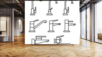 Water tap and faucet icon set. Outline vector on a white background. Wall mural