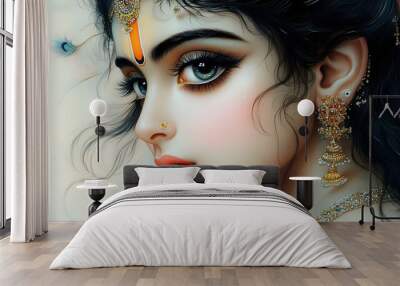 A beautiful portrait of a woman adorned with jewelry and traditional elements. Wall mural