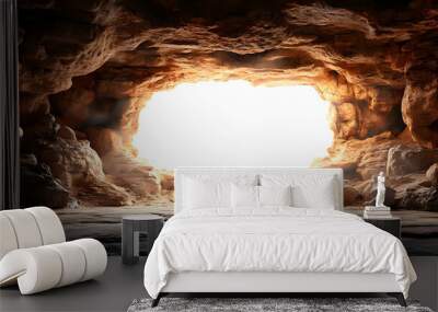 A cave opening revealing bright light, suggesting a transition from darkness to illumination. Wall mural