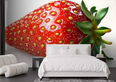 A close-up of a fresh, juicy strawberry with droplets of water on its surface. Wall mural