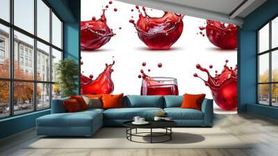 A collection of splashes of red liquid in various forms and containers. Wall mural