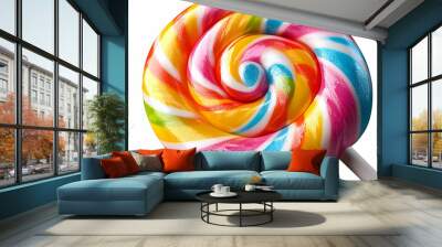 A colorful spiral lollipop with vibrant hues of pink, blue, yellow, and green. Wall mural