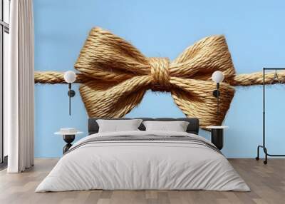 A decorative rope bow tied on a rope against a clear blue sky. Wall mural