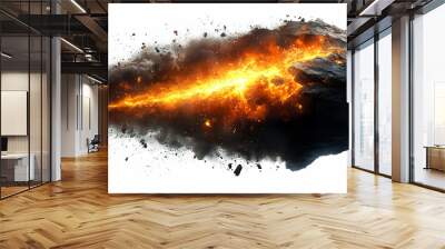 A fiery rock with a trail of flames and debris, depicting explosive motion and energy. Wall mural