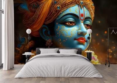 A vibrant depiction of a deity with intricate adornments and a serene expression. Wall mural