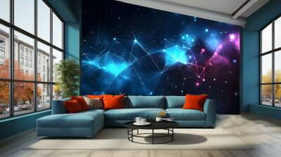 Abstract digital artwork featuring vibrant blue and pink particles in a cosmic background. Wall mural