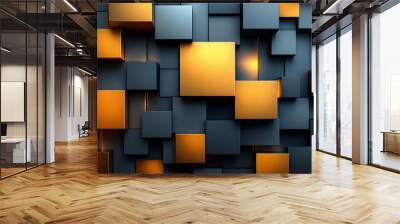 Abstract Gold and Gray Cubes 3D Geometric Pattern Wall mural