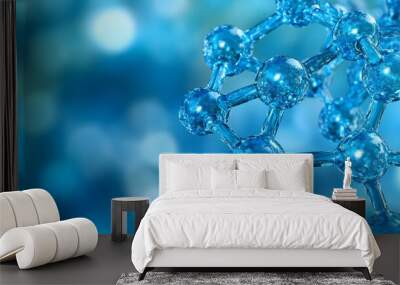 Close-up of a molecular structure with a blue bokeh background. Wall mural