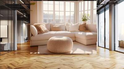 Cozy living room with a sectional sofa and natural light. Wall mural