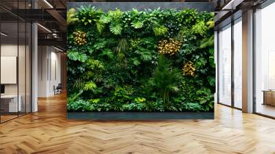 Lush green wall of plants in a modern interior setting. Wall mural