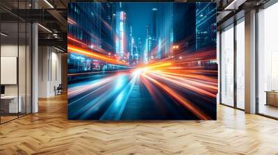 Night cityscape with blurred traffic lights and vibrant colors. Wall mural