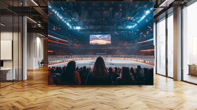 Spectators watching a hockey game in a packed arena. Wall mural