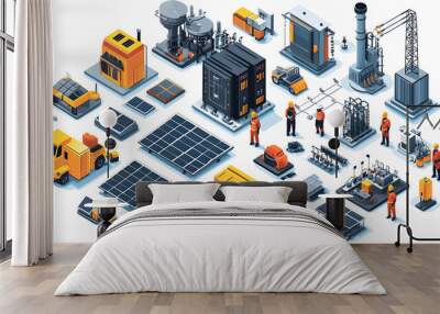 A collection of industrial elements and equipment related to energy production and infrastructure. Wall mural