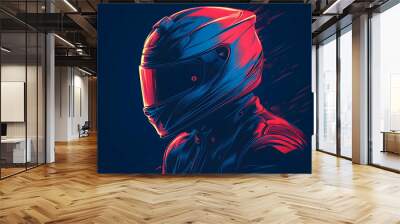 A stylized illustration of a motorcycle racer in a helmet, emphasizing speed and motion. Wall mural