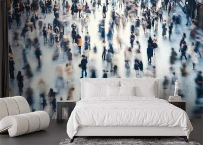 Blurred Motion of People Walking on Sidewalk - Photo Wall mural