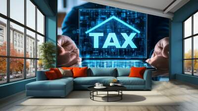 Digital Illustration of Tax on House - Abstract Background Wall mural