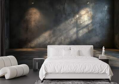 Empty concrete room with window and light beams. Wall mural