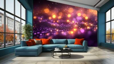 Purple and gold bokeh lights on a dark background. Wall mural