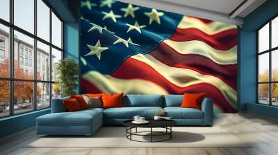 Waving American flag with stars and stripes. Wall mural