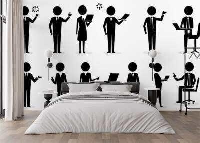 A collection of stick figures representing various business and professional activities. Wall mural