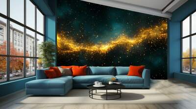 A cosmic scene featuring a shimmering golden dust cloud against a dark starry background. Wall mural