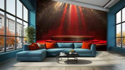 A dramatic stage setting with red lighting and a spotlight effect for performances. Wall mural