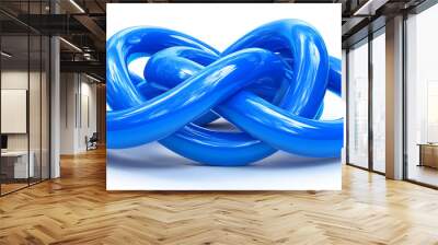 A glossy blue knot sculpture with intertwined loops. Wall mural