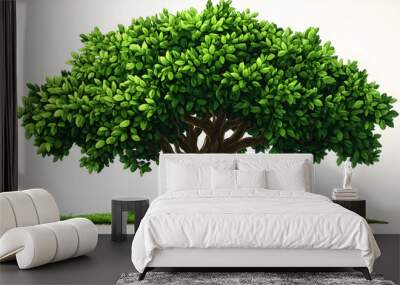 A large, lush green tree with a broad canopy and thick trunk on grassy ground. Wall mural