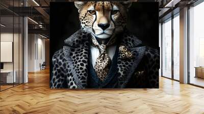 A stylish anthropomorphic cheetah in elegant clothing. Wall mural