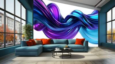 Abstract blue and purple twisted ribbon on white background. Wall mural