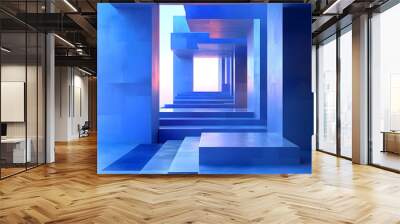 Abstract blue architecture with steps and platform. Wall mural