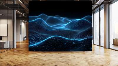 Abstract blue digital wave glowing in the dark. Wall mural