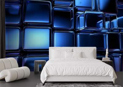 Abstract blue shiny cubes pattern background. Wall mural