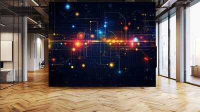 Abstract digital background with colorful lights and circuit patterns. Wall mural