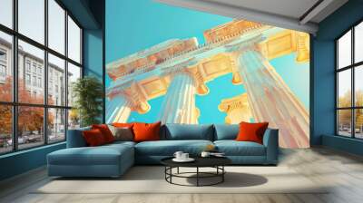 Ancient Roman Columns with Blue Sky Background Illustration Wall mural