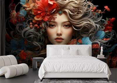 Floral Crowned Woman 3D Illustration Wall mural